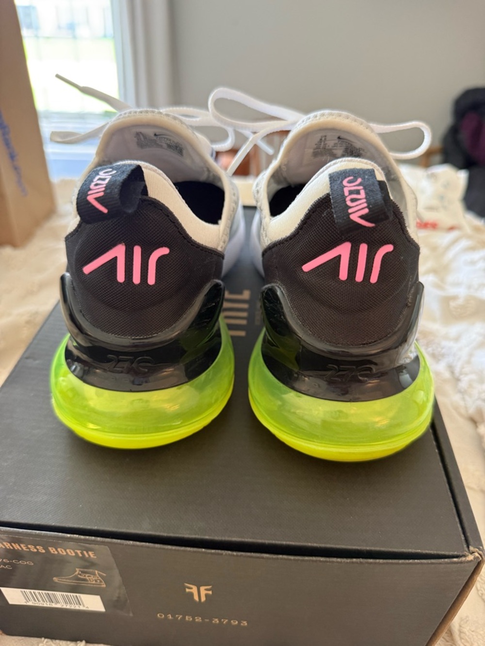 Nike Air Max 270 Grey Black Neon Green Pink Accent Sneakers - Picture 4 of 4